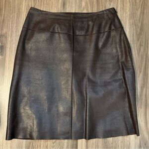 Leather Chocolate Brown Vintage Soft Textured Lined Side Zip Skirt 8